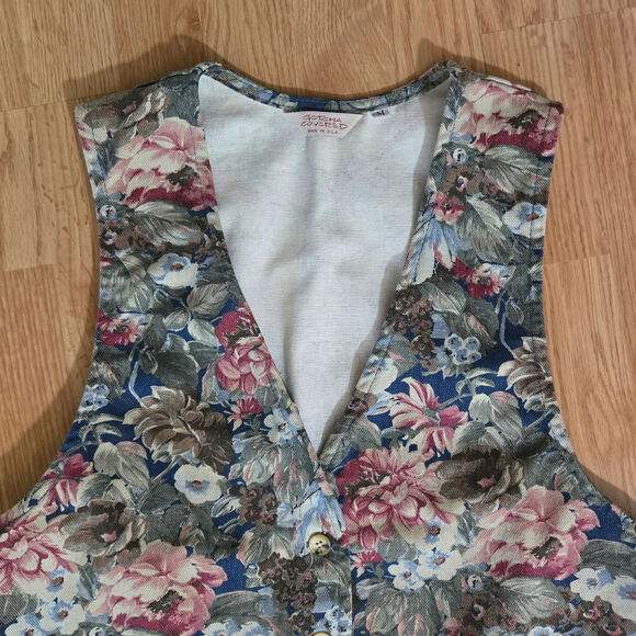 Gotcha Covered Womens Vintage 90s Cottage Indie Floral Denim Vest M Blossom TGIF - Picture 3 of 9